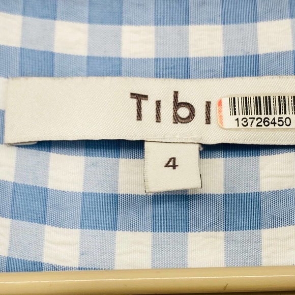 TIBI Summer-Fresh Midi Shirtdress Long Sleeve Gingham Printed Blue Size 4 - Picture 7 of 13